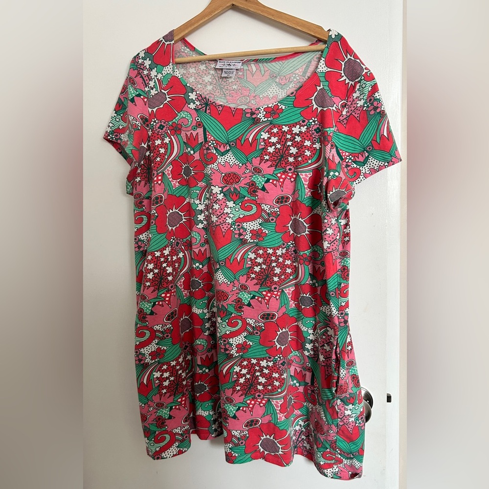 Floral Short Sleeve Dress in Pink and Green